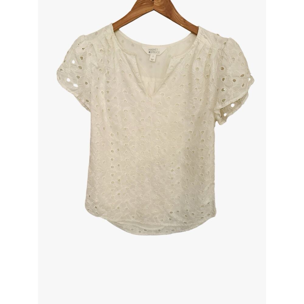 Market & Spruce Womens Small White Eyelet Lined Top Scoop neck